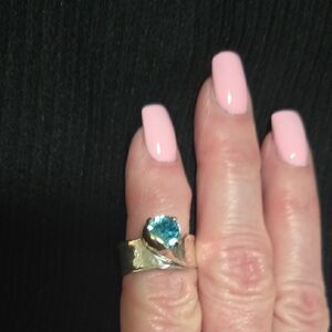 Elegant Estate 925 Sterling  Silver Ring with Genuine Blue Topaz Gemstone Size 7